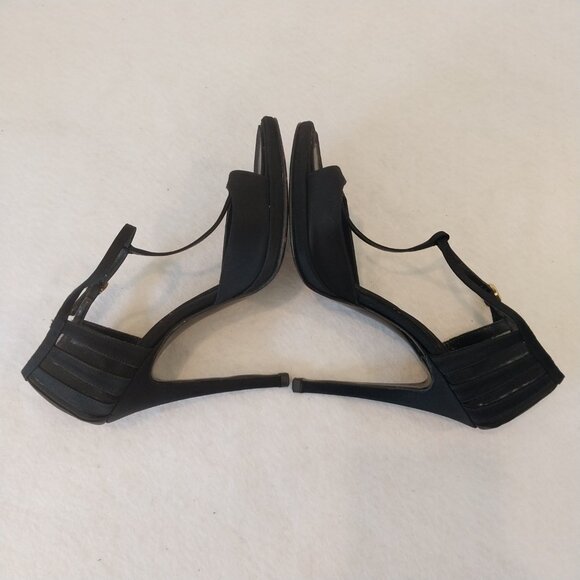 Gianni Versace 4.5" Heels Sandals Womens 37 / 7 Black Satin Mesh T Strap Italy - Picture 5 of 10